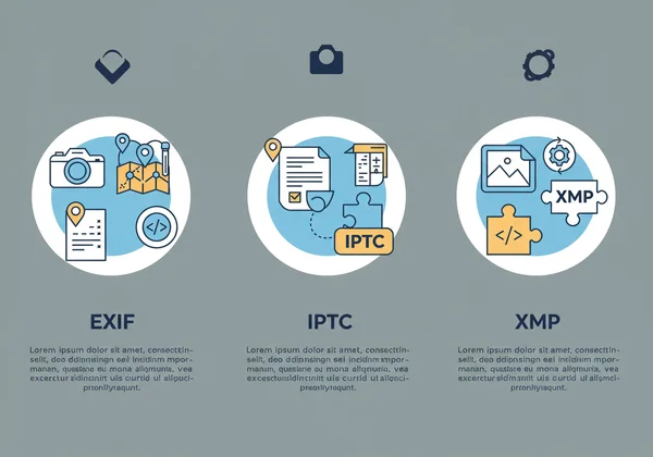 Infographic explaining EXIF, IPTC, and XMP metadata types