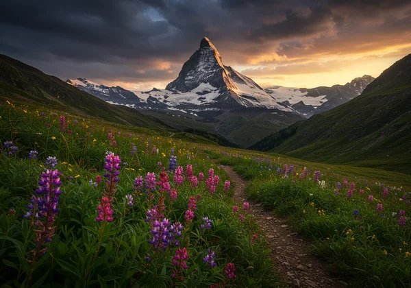 Mountain landscape with sharp foreground and background
