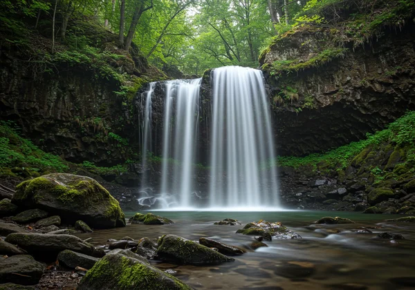 Waterfall with silky smooth, long exposure motion blur