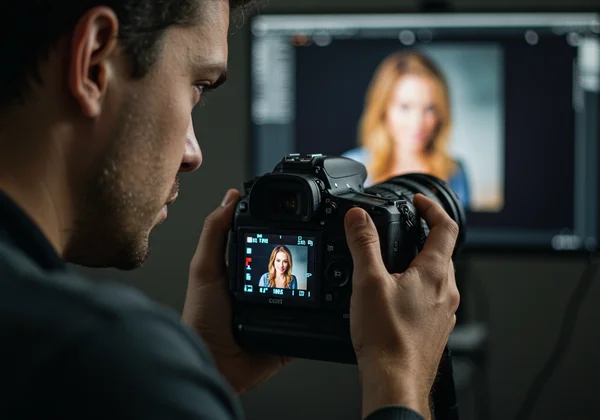 Photographer adjusts camera settings, applying EXIF insights