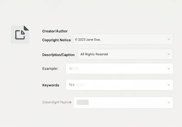 Digital form displaying IPTC copyright and description fields