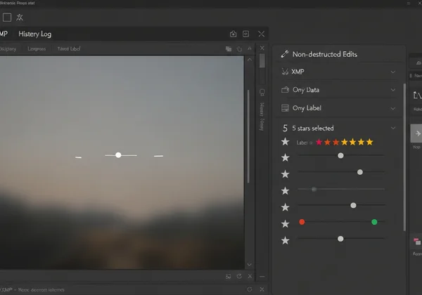 Photo editing software interface showing XMP editing and ratings