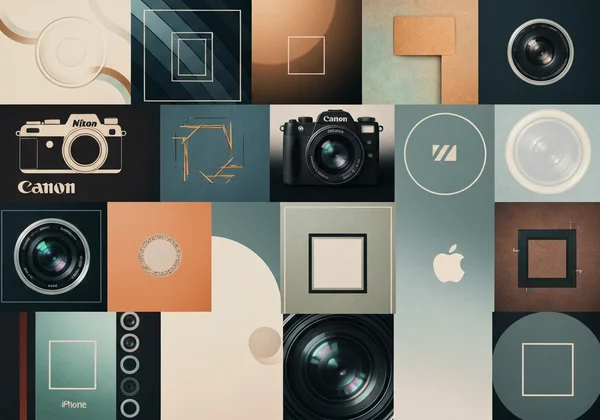 Diverse camera icons and lens patterns