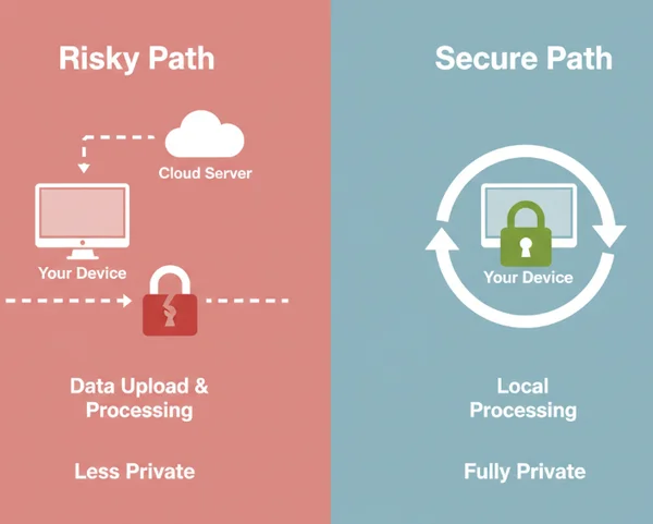Diagram showing privacy risk of cloud upload vs. client-side processing